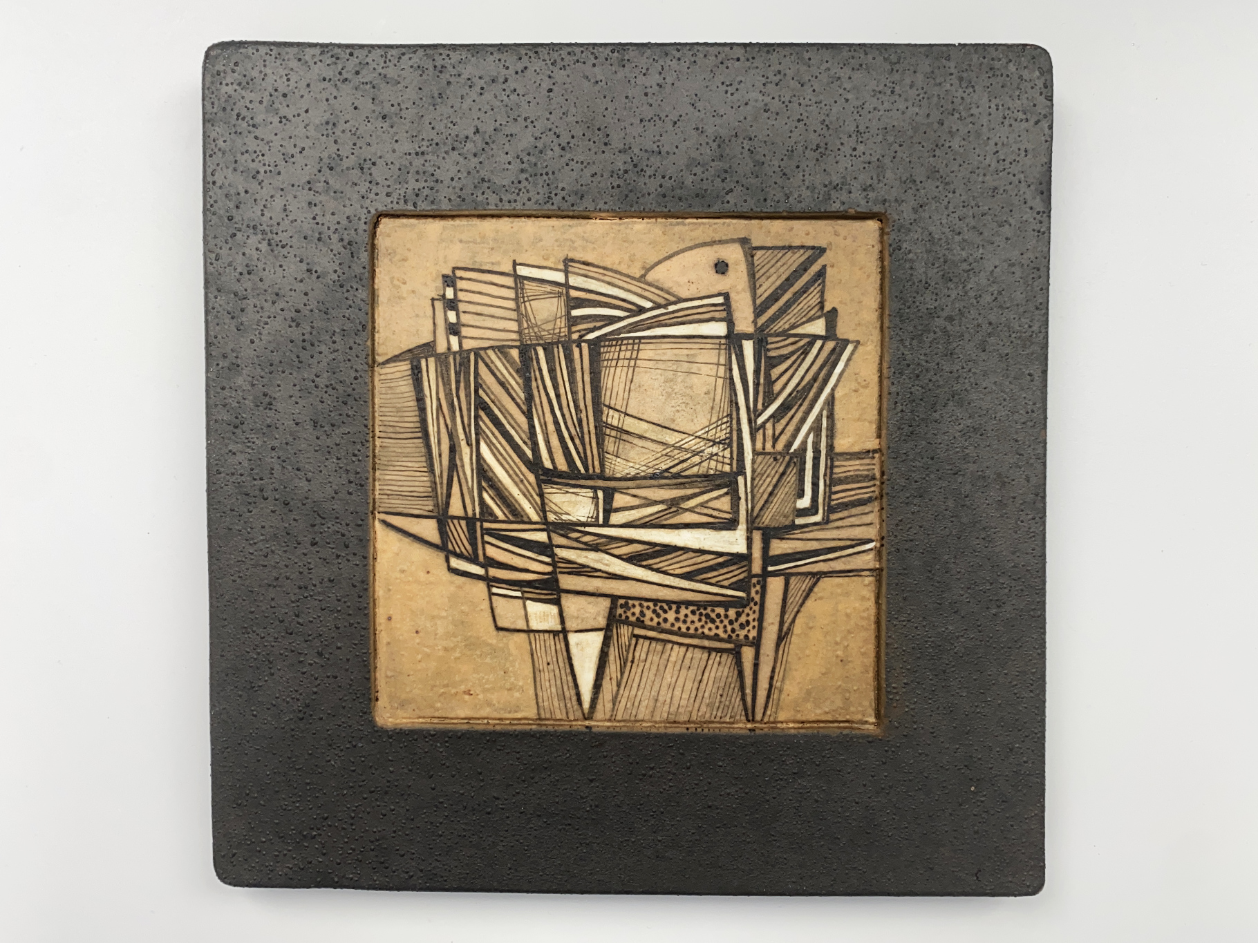 Wall-Plate, Ceramic, Stoneware, Unique Piece, Painting on Inlaid Center Field, by Wilhelm & Elly Kuch, 1995
