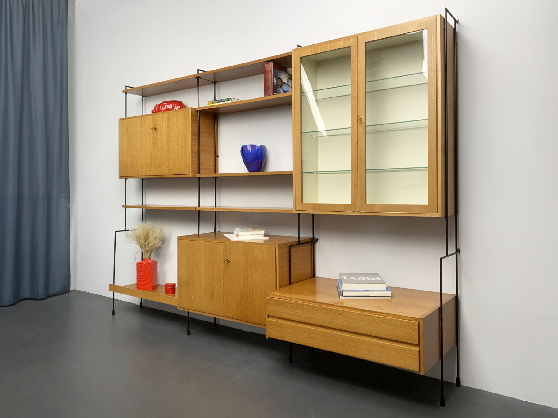 Omnia modular Shelving System, Beech Wood, by Ernst Dieter Hilker, Germany, 1960s