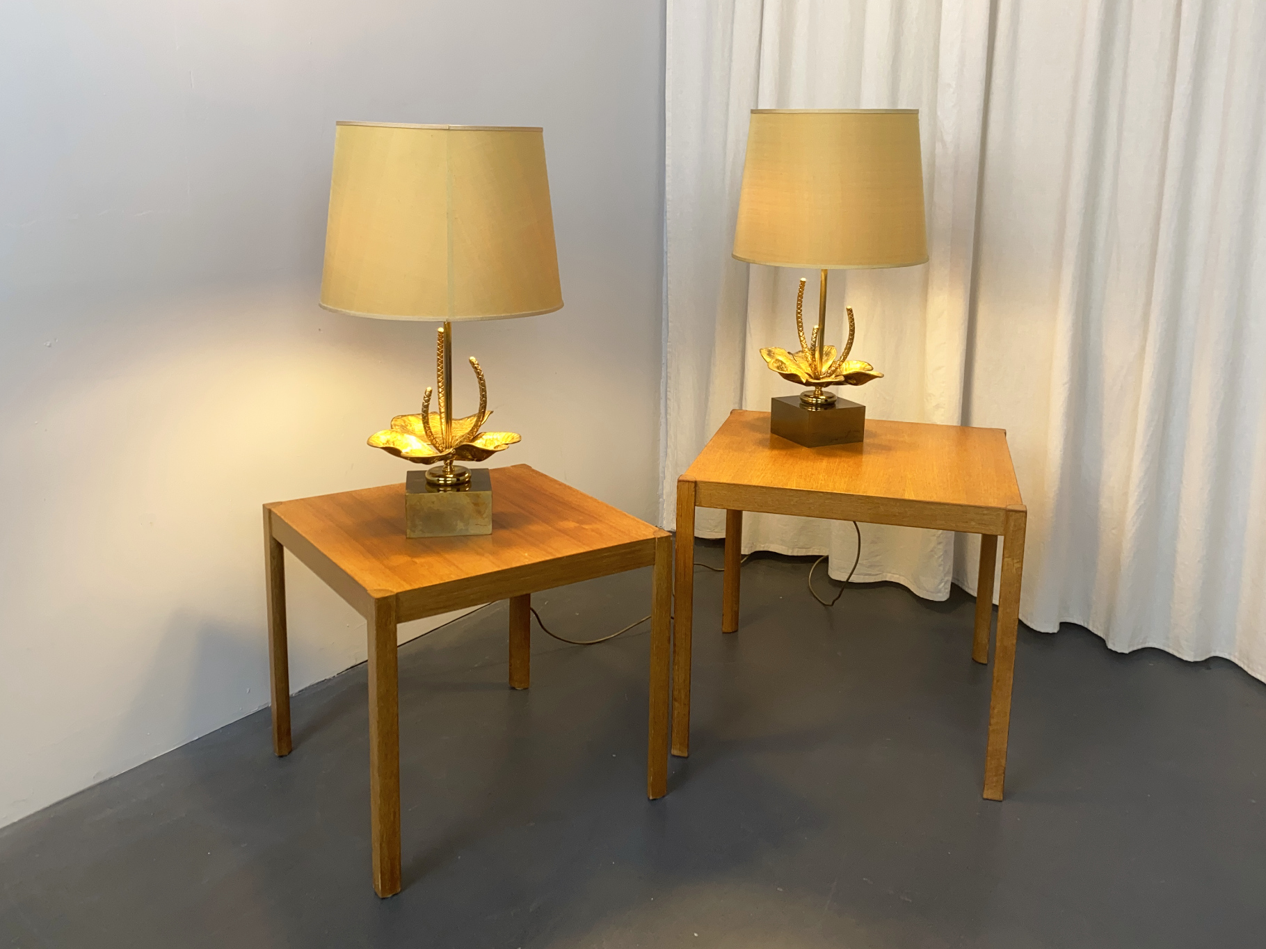 Pair of Nenuphar Water Lily Table Lamps, Bronze and Brass, by Maison Charles, France, 1960s