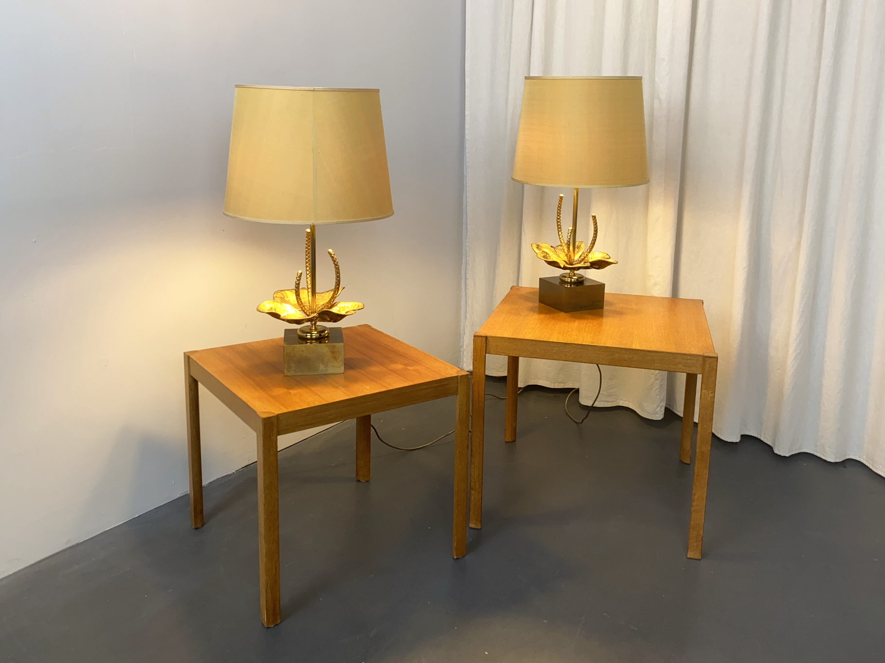 Paar Nenuphar Seerosen Tischlampen, Bronze und Messing, von Maison Charles, Frankreich, 1960er Jahre