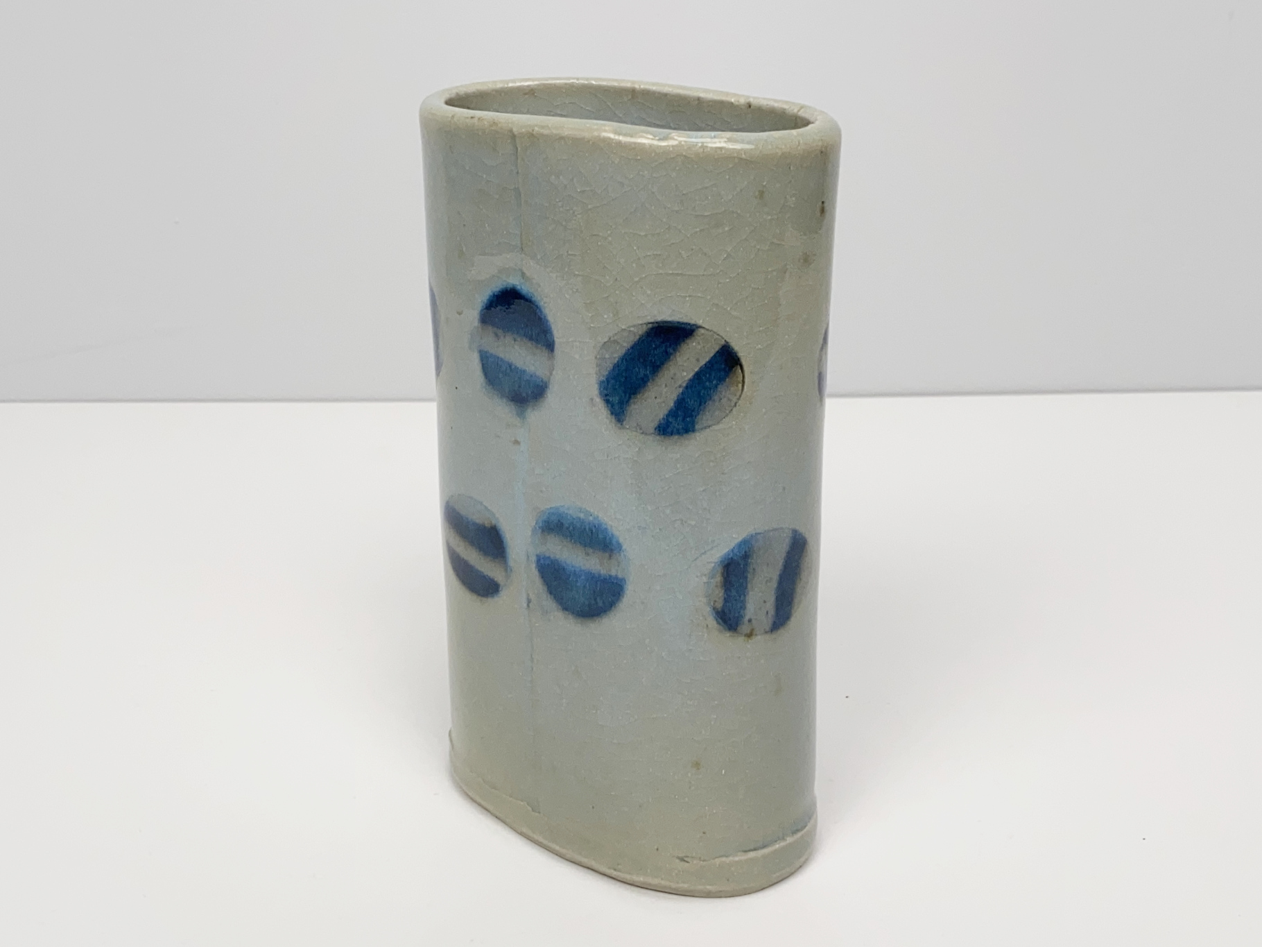 Vase, Porcelain, Unique Piece, incorporated decorative Parts in cobalt blue Color, glazed, by Wilhelm & Elly Kuch, 1970s