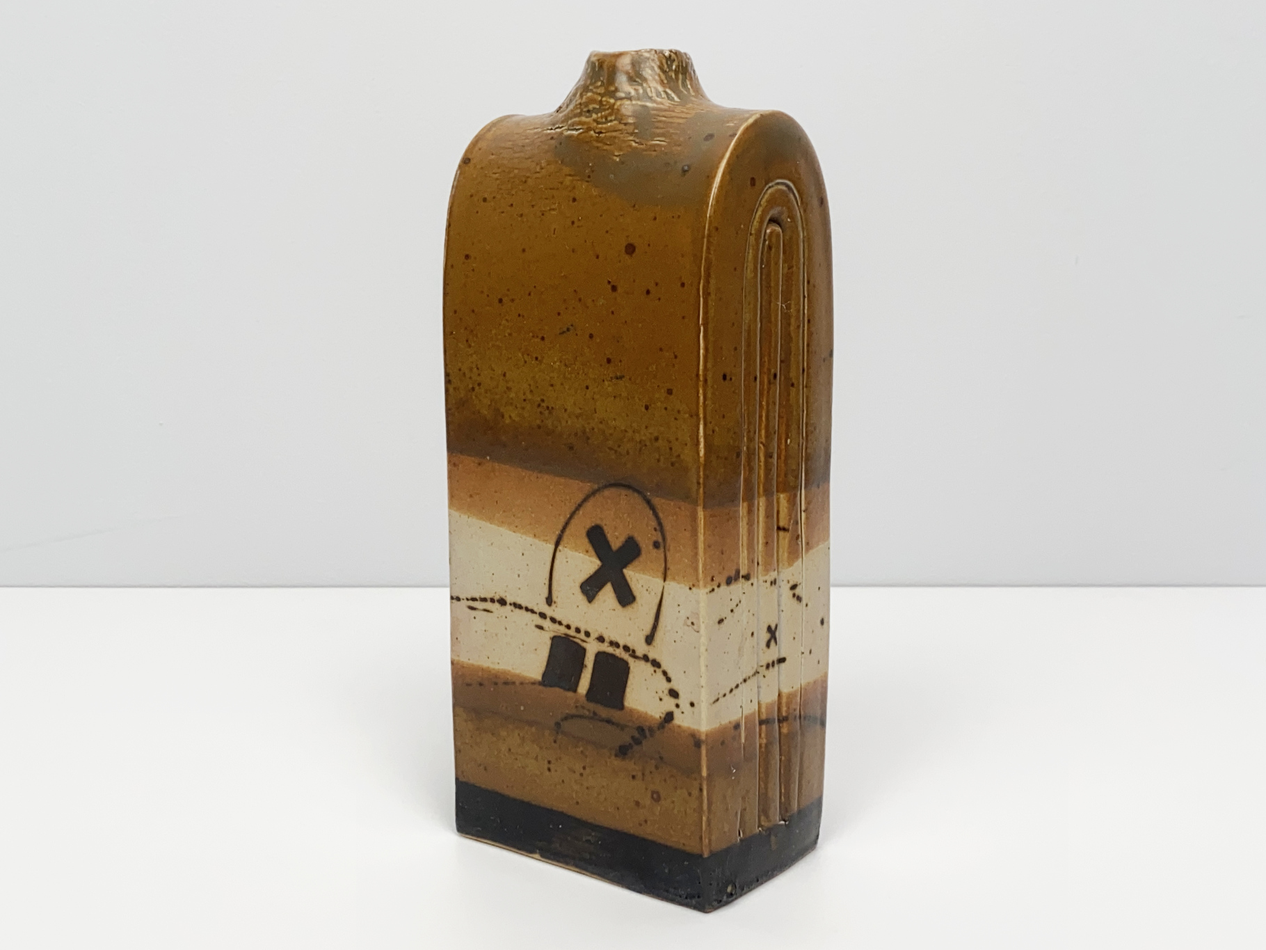 Vase, Ceramic, Stoneware, Unique Piece, abstract Decoration, Ash Glaze, painted Recess, by Wilhelm & Elly Kuch, 1978