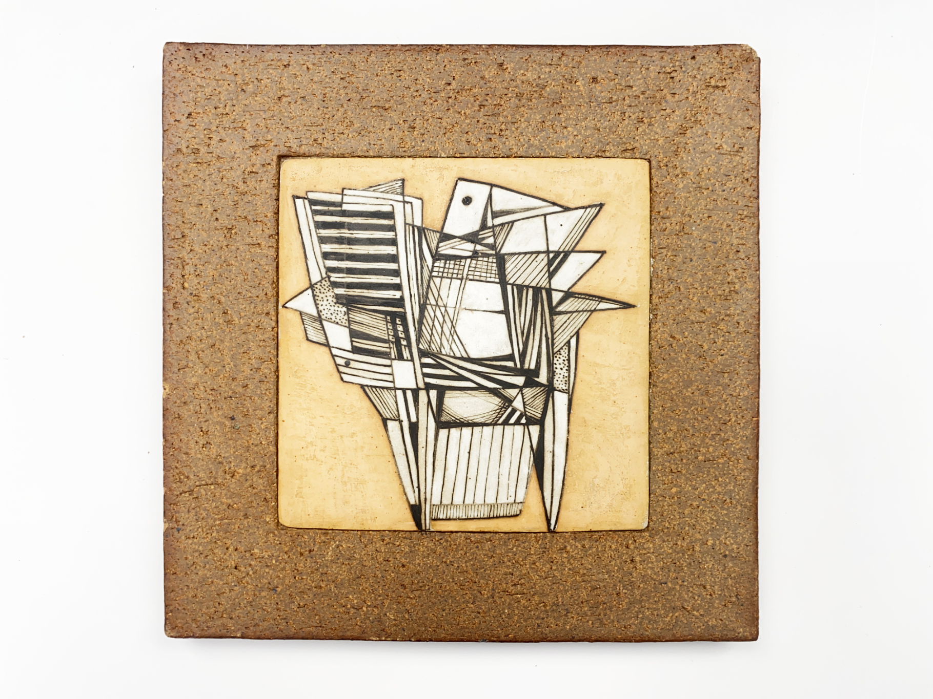 Wall-Plate, Ceramic, Stoneware, Unique Piece, abstract Painting on light Iron Engobe, by Wilhelm & Elly Kuch, 2002
