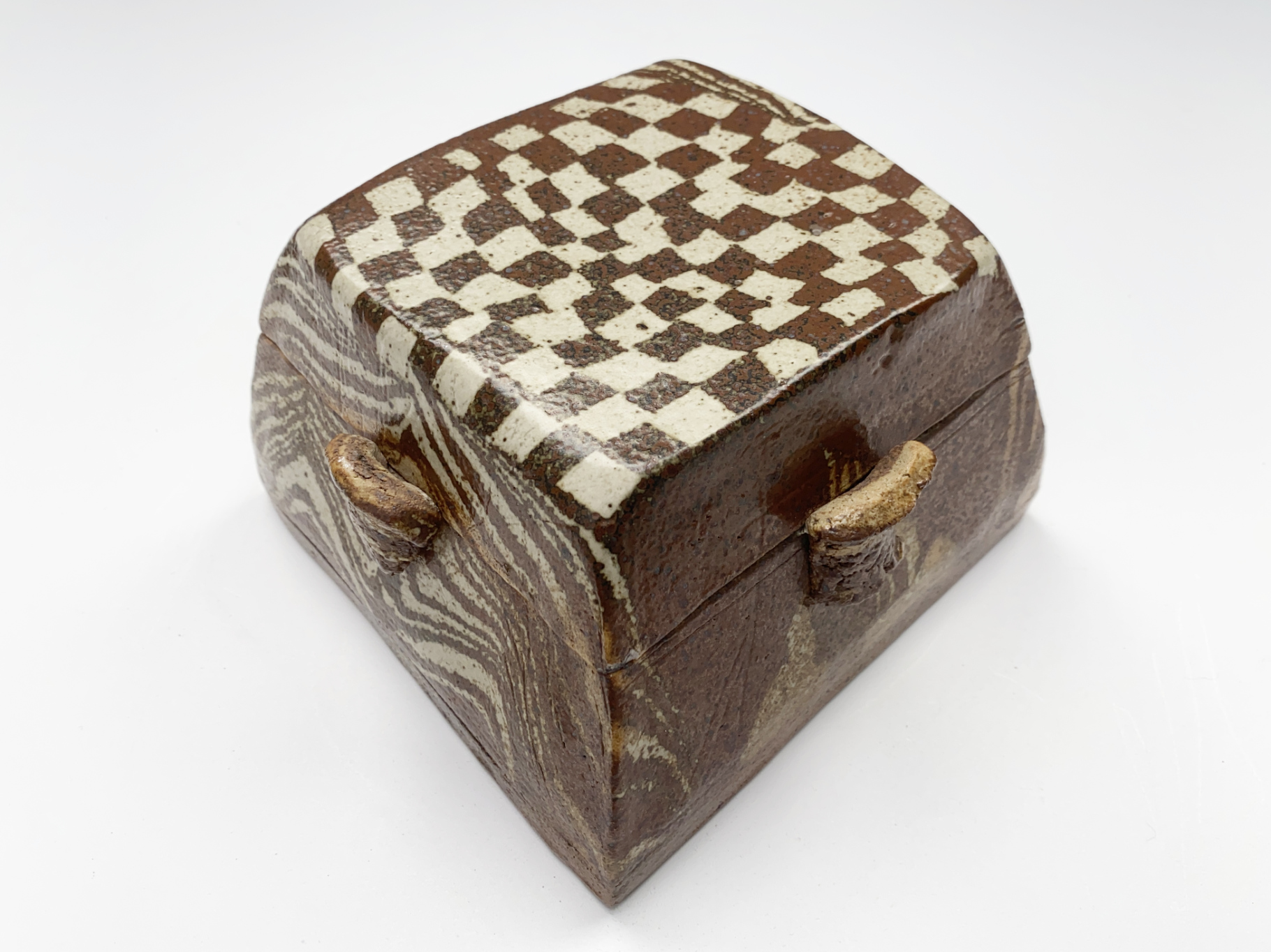 Box, Ceramic, Earthenware, Unique Piece, handmade from marbled Clay and glazed, by Wilhelm & Elly Kuch, 70s
