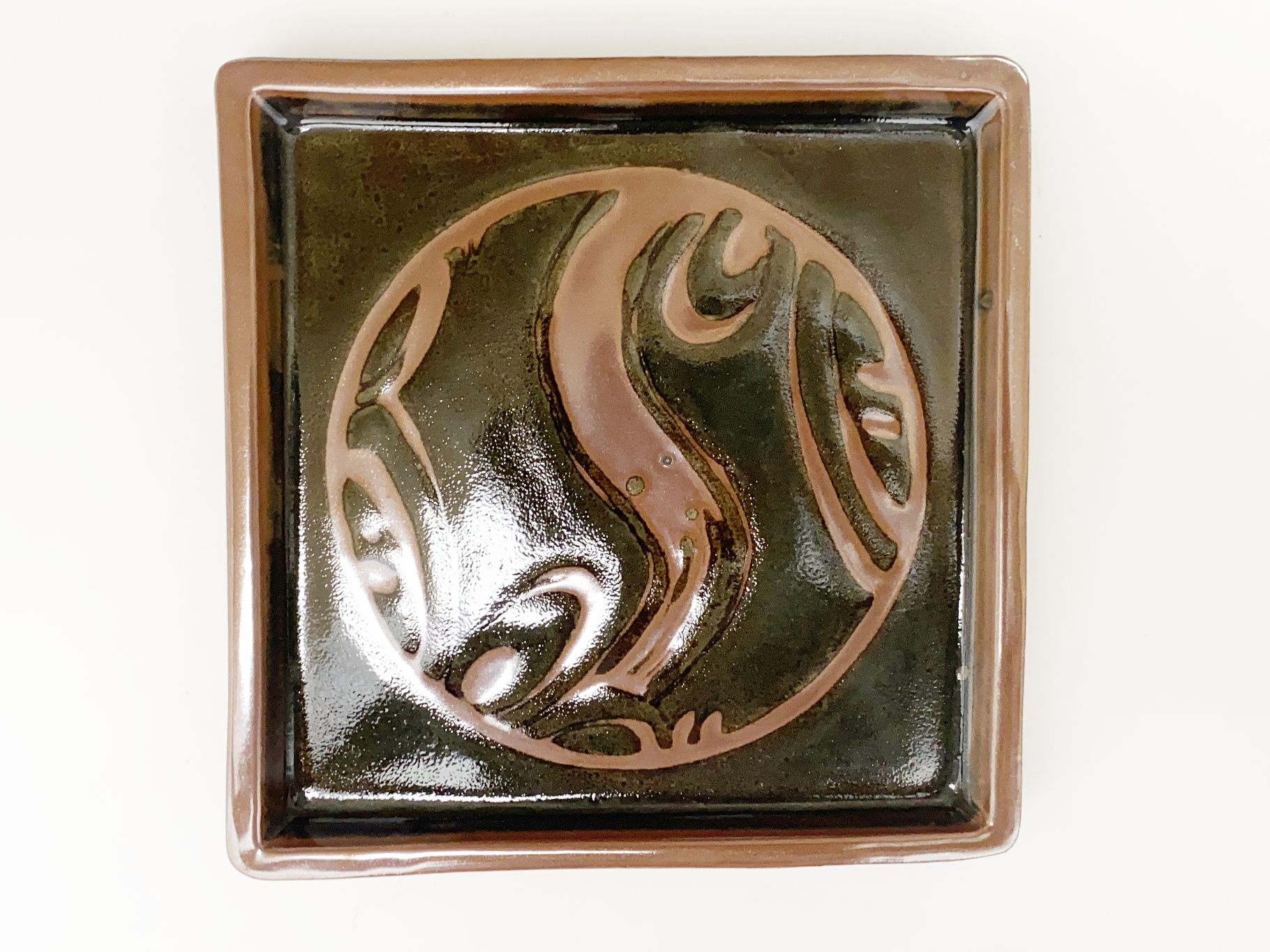 Wall-Plate, Ceramic, Stoneware, Unique Piece , Rron Brown Base Glaze, Wax Painting, black Iron Glaze on Top, by Wilhelm & Elly Kuch, 80s