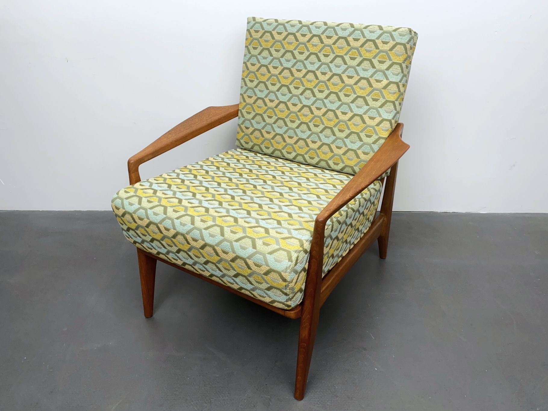 Armchair, Teak Wood, Germany, 1950s . Reupholstered and new covered.