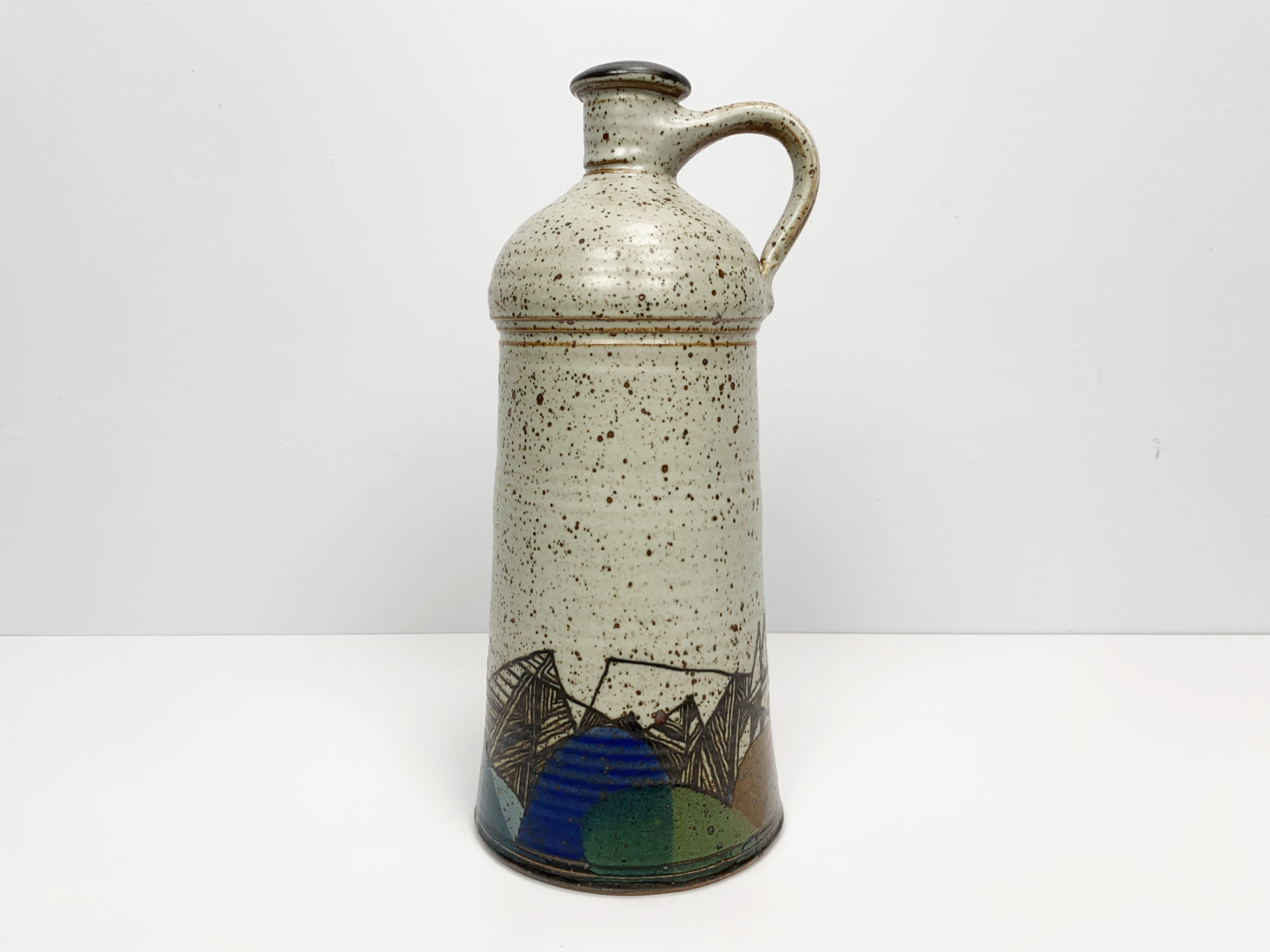 Handle Vase, Ceramic, Stoneware, Unique Piece, modernist Decor, ferruginous clay, painted and glazed, by Wilhelm & Elly Kuch, 1990s