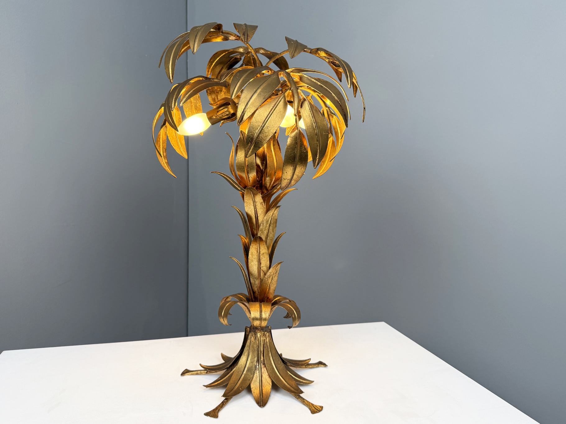 Gold-plated Palm Tree Table Lamp by Hans Kögl, Germany, 1970s