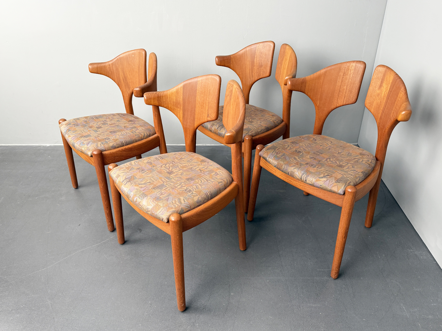 4er Set organischer Esszimmerstühle / Stühle aus massivem Teak Holz von Kai Kristiansen für Schou Andersen, Dänemark, 1970er