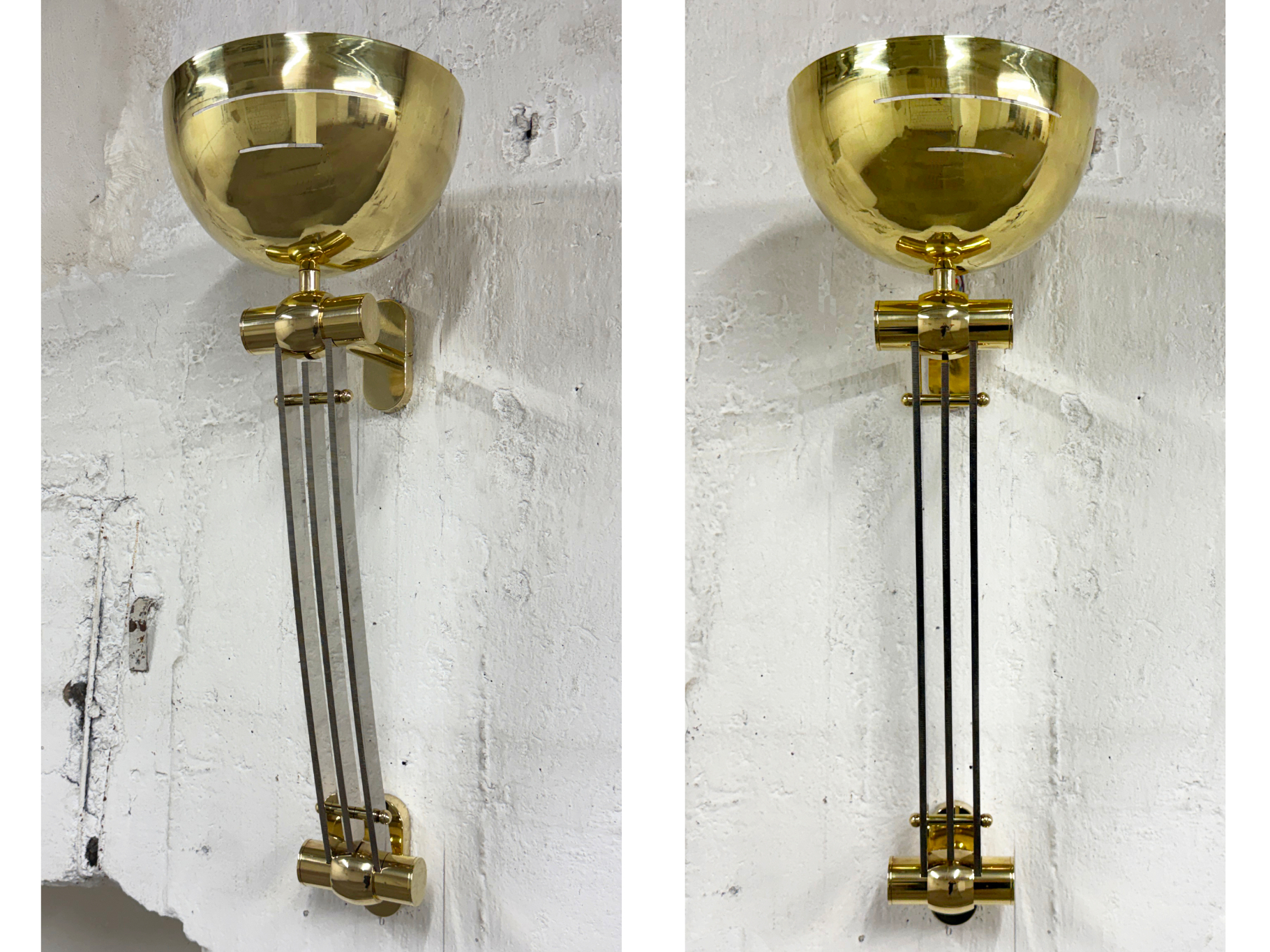 Set of 2 large Wall Sconces, Hall Lights, Custom-Made, Brass, partially chrome-plated, Art Deco Style, France, 1950s