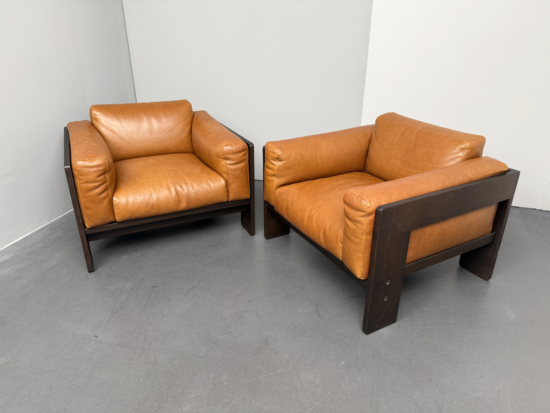 Paar Bastiano Sessel, Esche, Cognac Leder von Afra & Tobia Scarpa, Italien, 2000er