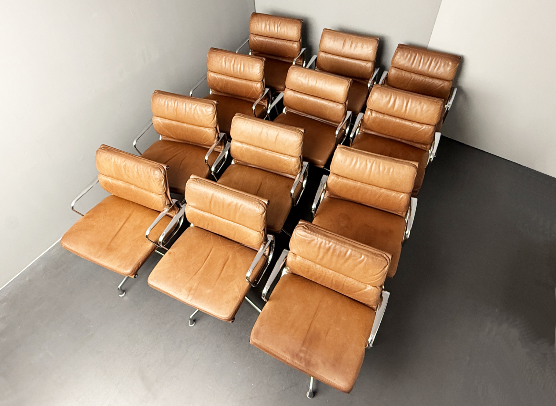 12 Soft Pad Alu Chair EA 208, Cognac Leather, Swivel Chair by Charles & Ray Eames for Herman Miller, Germany, 1970s