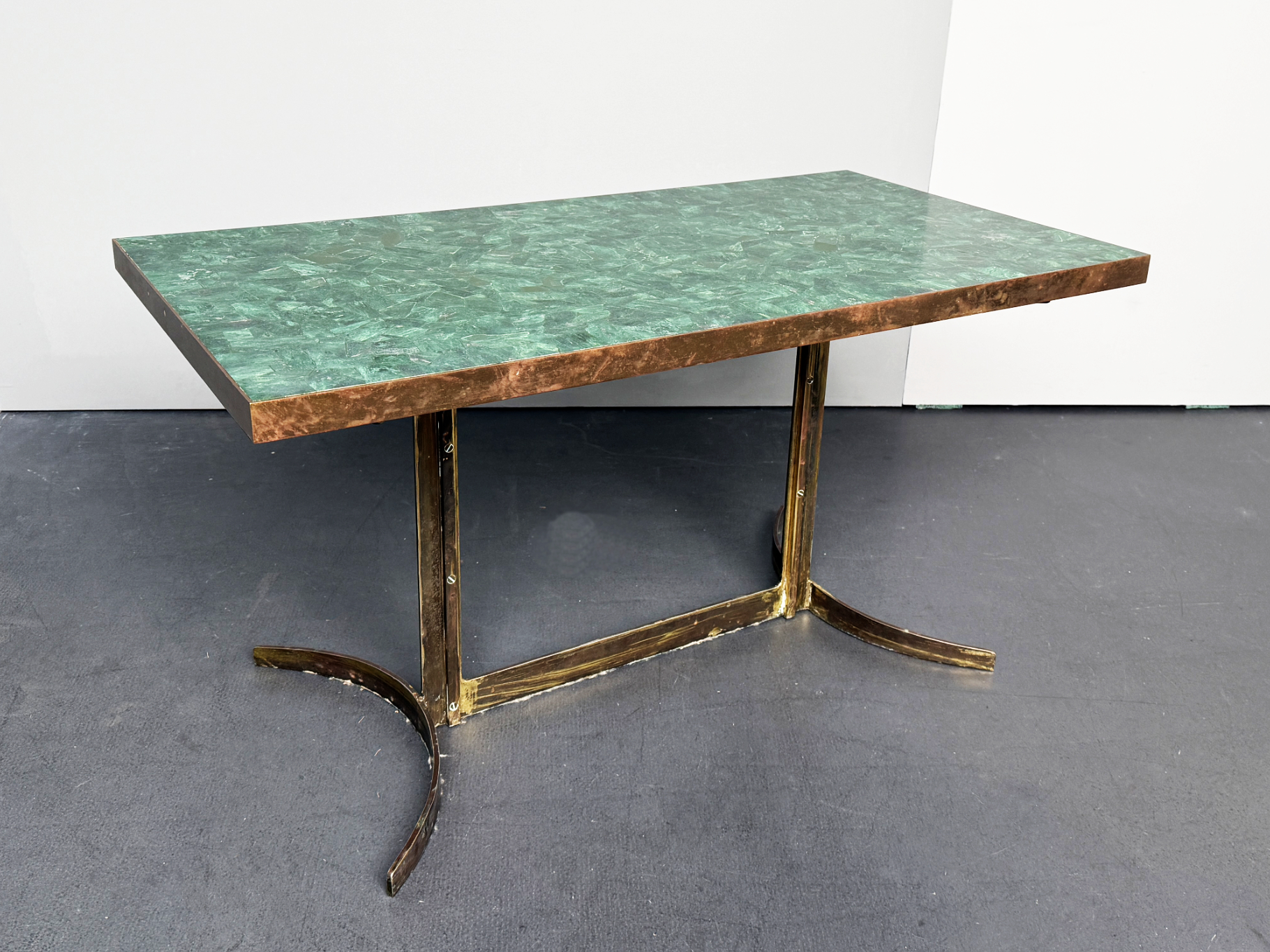 Coffee Table with Malachite Top and Brass Frame, France, 1950s